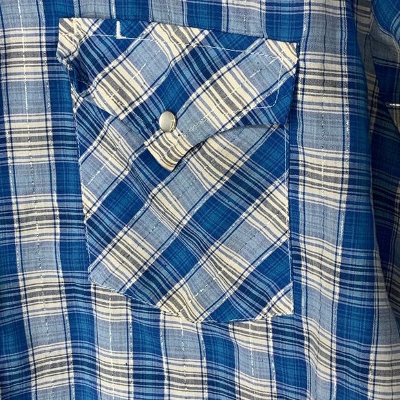 Ely Cattleman Mens Western Pearl Snap Shirt Metallic Blue Plaid Large 2999 SL - Picture 4 of 6